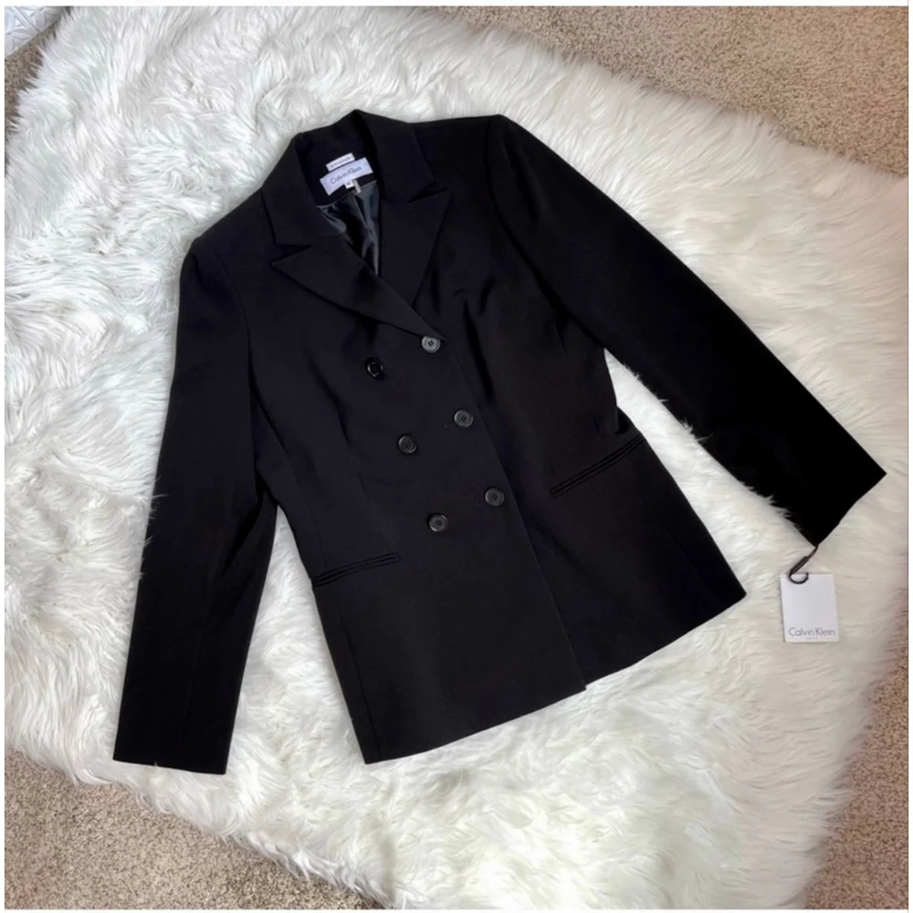 Calvin Klein Black Stretch Double Breasted Blazer NWT Size 10 Women’s - Picture 3 of 11